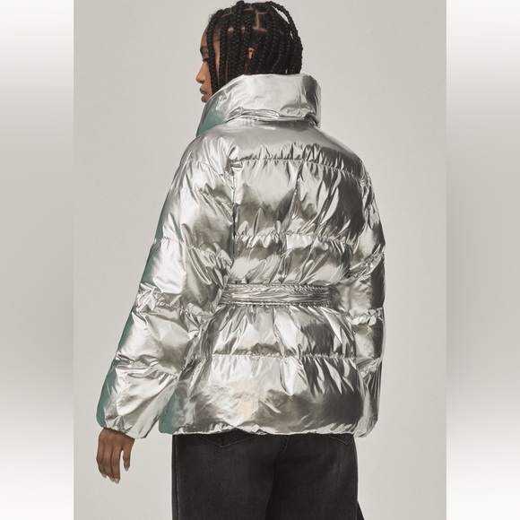 Anthropologie NWT stunning SZ XS metallic silver belted puffer coat/jacket - Picture 10 of 11